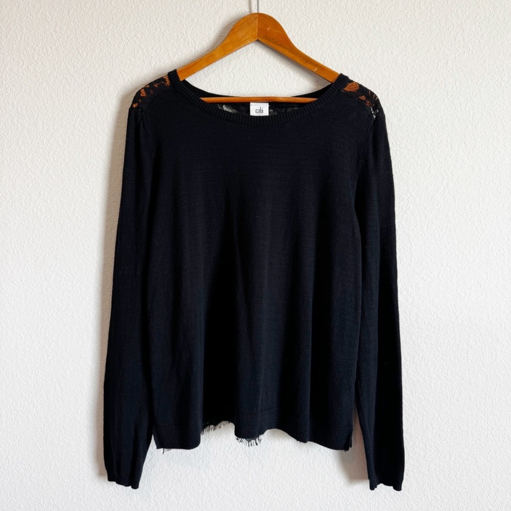 CAbi #5005 Women's Sophia Black Lace Back Pullover Sweater Top Size Large